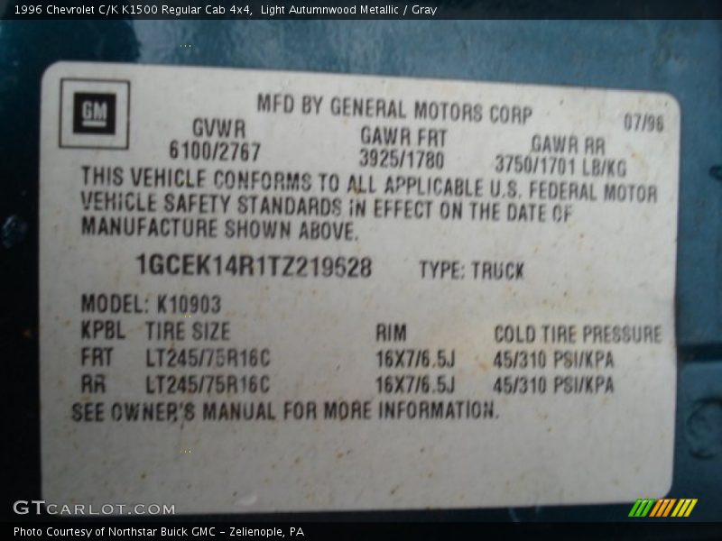 Light Autumnwood Metallic / Gray 1996 Chevrolet C/K K1500 Regular Cab 4x4