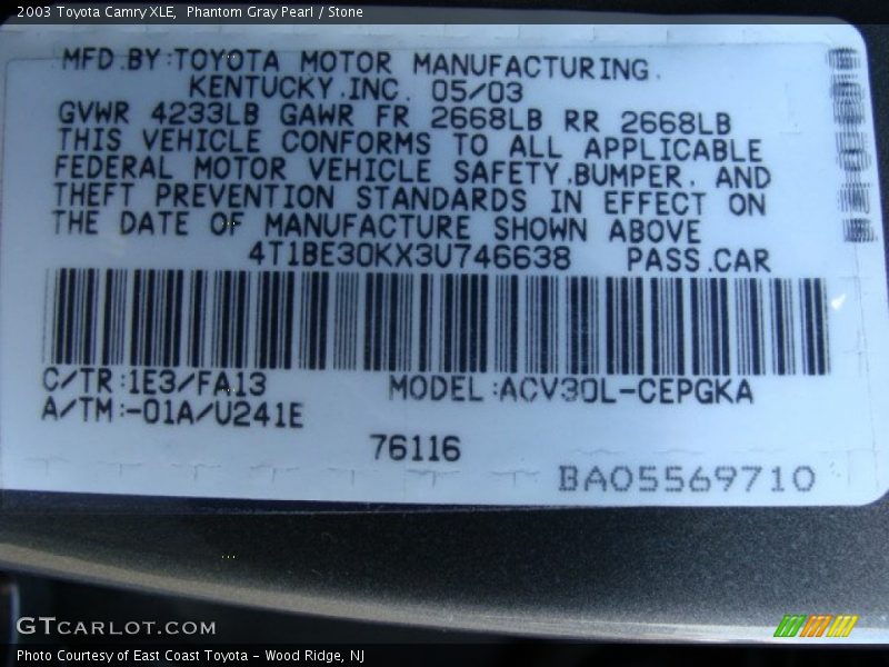 Phantom Gray Pearl / Stone 2003 Toyota Camry XLE