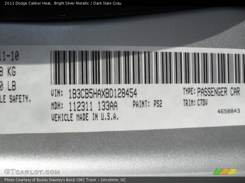 Bright Silver Metallic / Dark Slate Gray 2011 Dodge Caliber Heat
