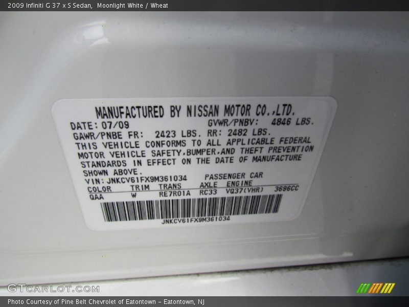 2009 G 37 x S Sedan Moonlight White Color Code QAA