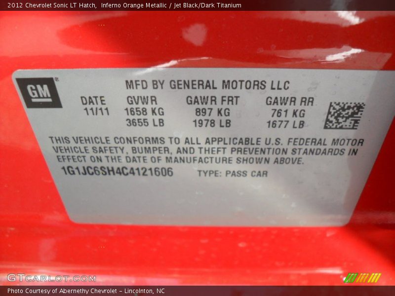 Inferno Orange Metallic / Jet Black/Dark Titanium 2012 Chevrolet Sonic LT Hatch