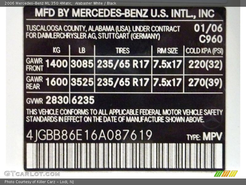 Alabaster White / Black 2006 Mercedes-Benz ML 350 4Matic