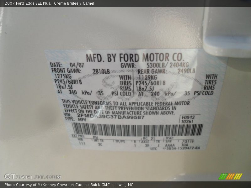 Creme Brulee / Camel 2007 Ford Edge SEL Plus