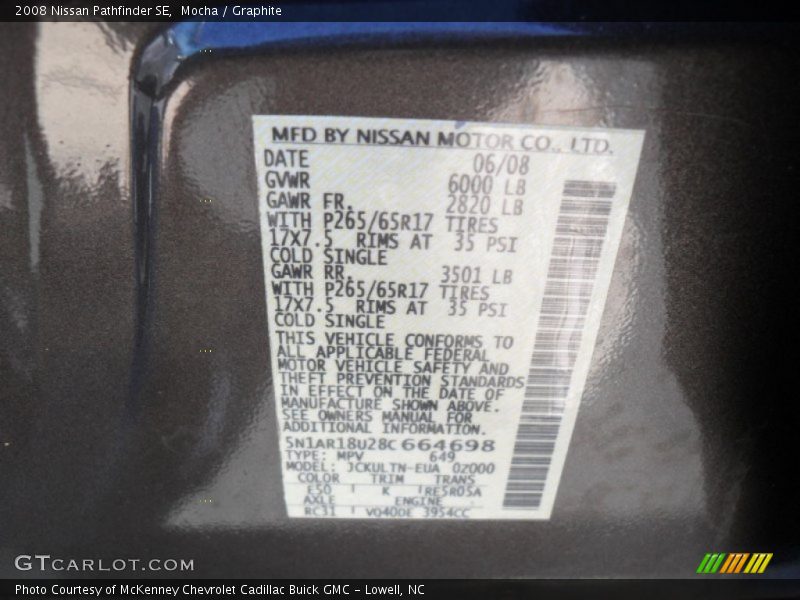 Mocha / Graphite 2008 Nissan Pathfinder SE