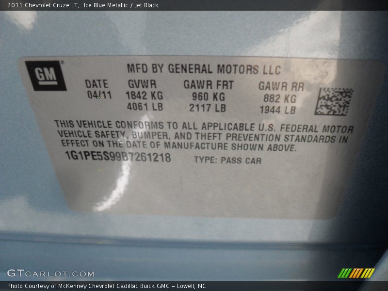 Ice Blue Metallic / Jet Black 2011 Chevrolet Cruze LT