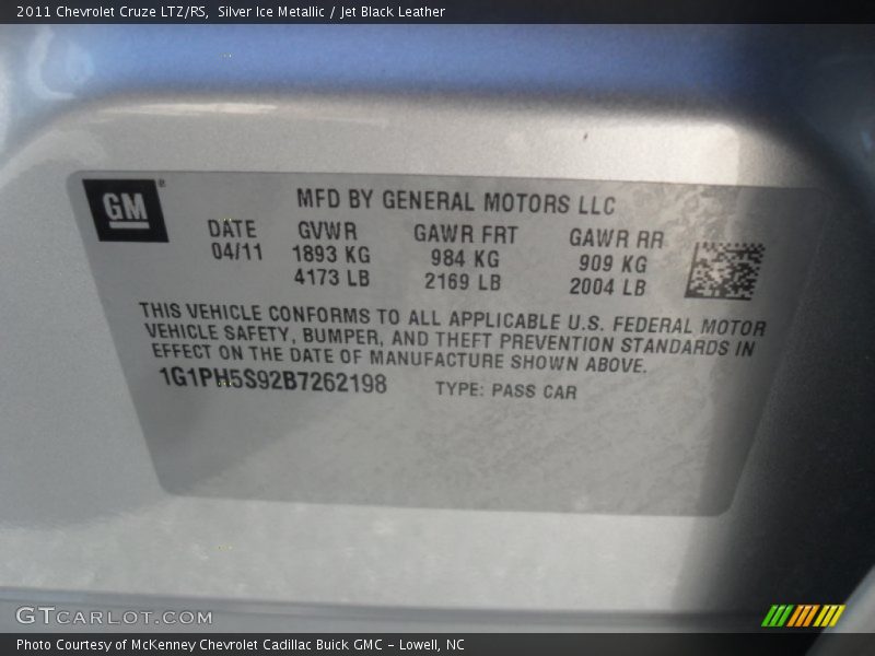 Silver Ice Metallic / Jet Black Leather 2011 Chevrolet Cruze LTZ/RS