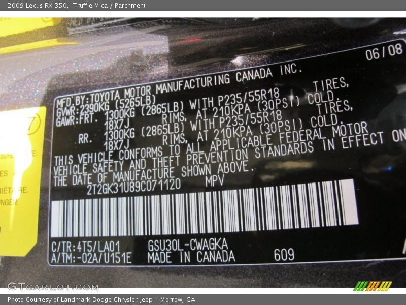 2009 RX 350 Truffle Mica Color Code 4T5