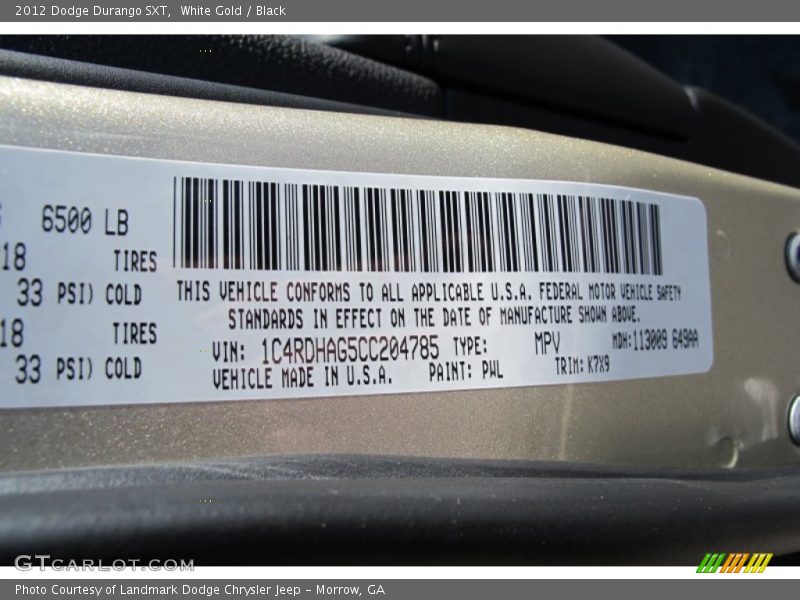 White Gold / Black 2012 Dodge Durango SXT