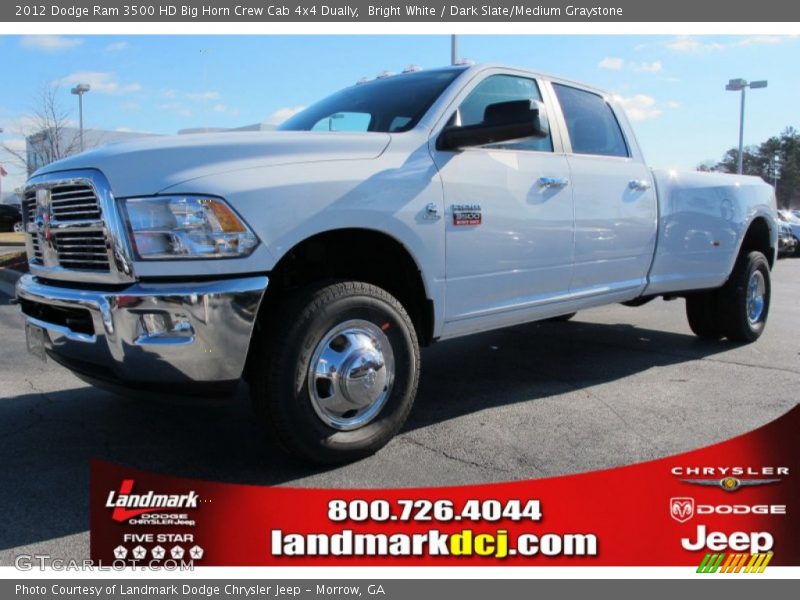 Bright White / Dark Slate/Medium Graystone 2012 Dodge Ram 3500 HD Big Horn Crew Cab 4x4 Dually