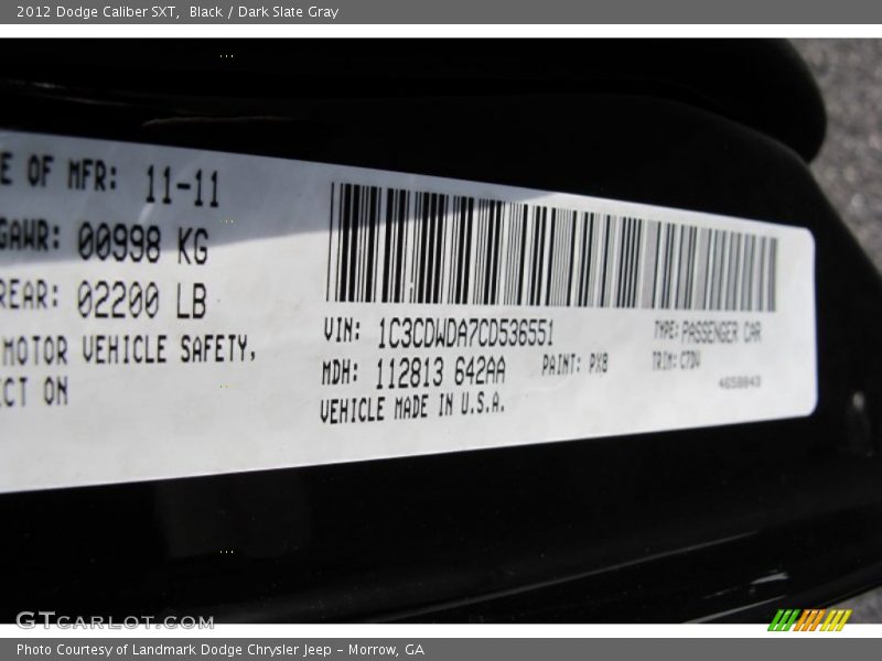 Black / Dark Slate Gray 2012 Dodge Caliber SXT