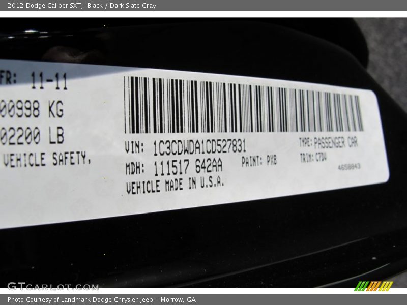 2012 Caliber SXT Black Color Code PX8