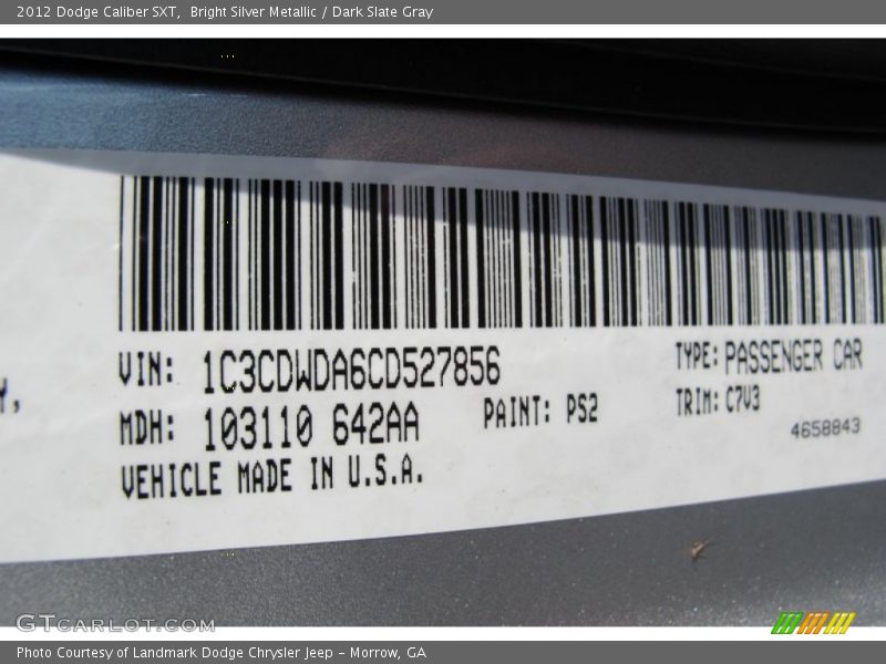 Bright Silver Metallic / Dark Slate Gray 2012 Dodge Caliber SXT