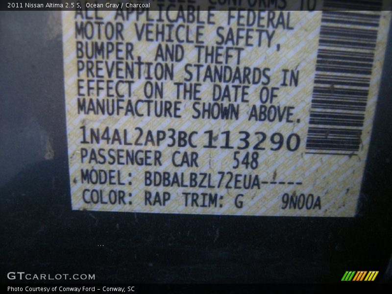 Ocean Gray / Charcoal 2011 Nissan Altima 2.5 S