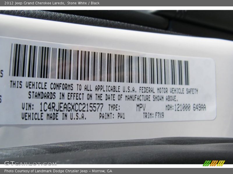 Stone White / Black 2012 Jeep Grand Cherokee Laredo