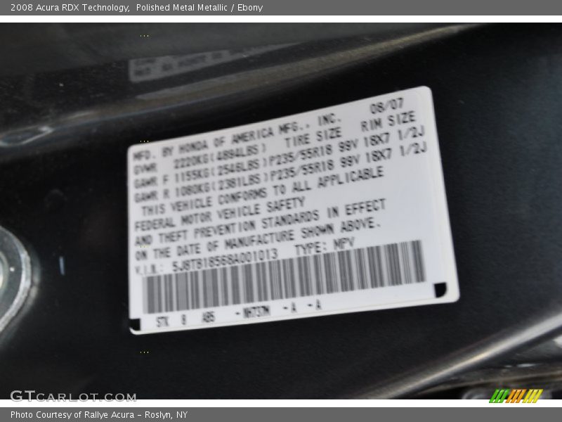 Polished Metal Metallic / Ebony 2008 Acura RDX Technology