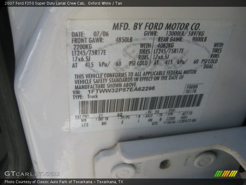 Oxford White / Tan 2007 Ford F350 Super Duty Lariat Crew Cab