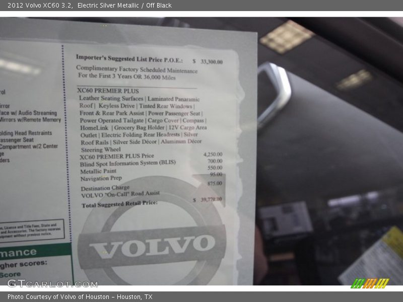  2012 XC60 3.2 Window Sticker