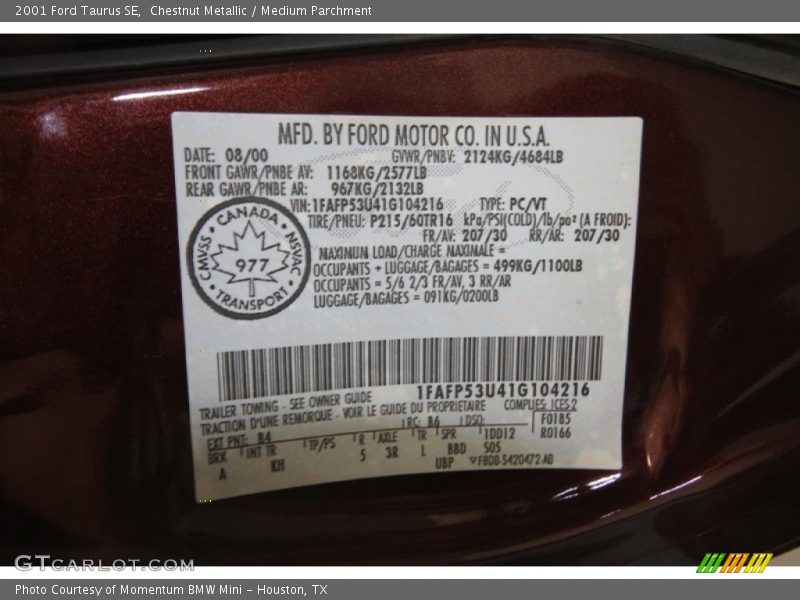 2001 Taurus SE Chestnut Metallic Color Code B4