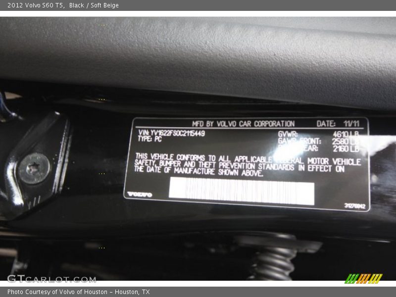 Black / Soft Beige 2012 Volvo S60 T5