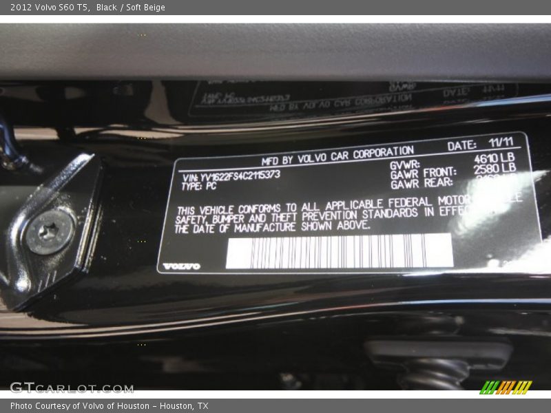 Black / Soft Beige 2012 Volvo S60 T5