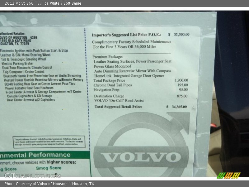 Ice White / Soft Beige 2012 Volvo S60 T5