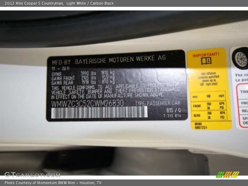 Light White / Carbon Black 2012 Mini Cooper S Countryman
