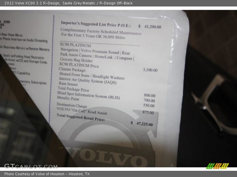  2012 XC90 3.2 R-Design Window Sticker