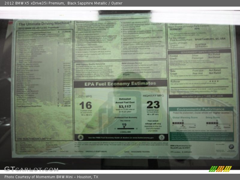 Black Sapphire Metallic / Oyster 2012 BMW X5 xDrive35i Premium