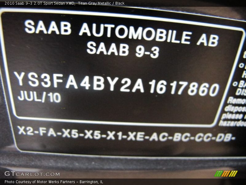 Titan Gray Metallic / Black 2010 Saab 9-3 2.0T Sport Sedan XWD