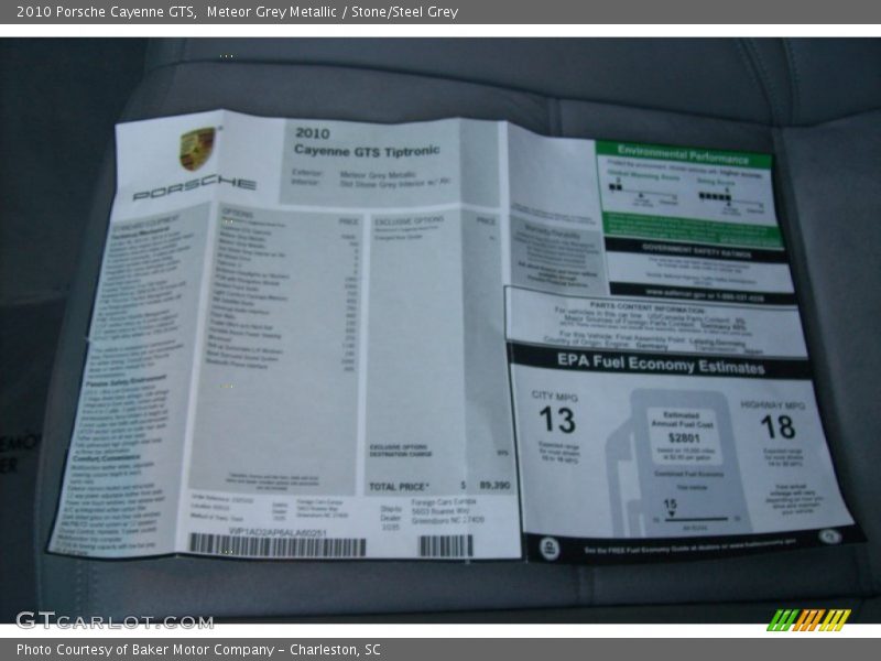  2010 Cayenne GTS Window Sticker