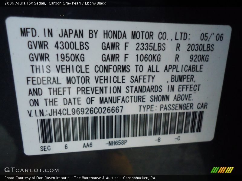 Carbon Gray Pearl / Ebony Black 2006 Acura TSX Sedan