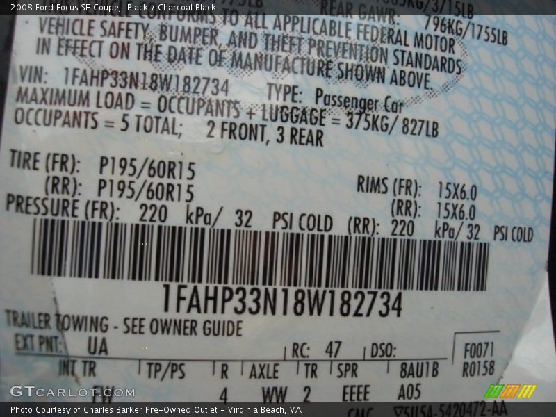 Black / Charcoal Black 2008 Ford Focus SE Coupe