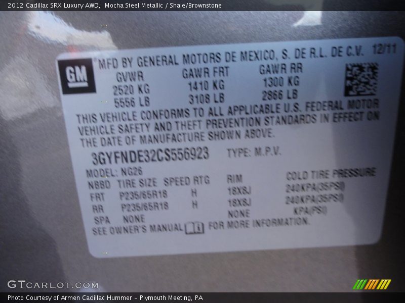 Mocha Steel Metallic / Shale/Brownstone 2012 Cadillac SRX Luxury AWD
