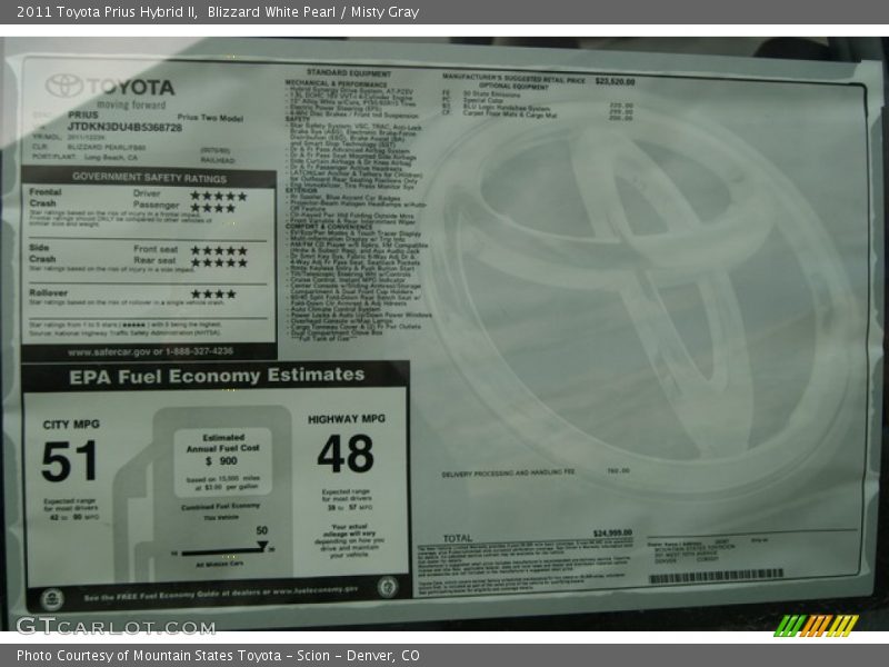Blizzard White Pearl / Misty Gray 2011 Toyota Prius Hybrid II
