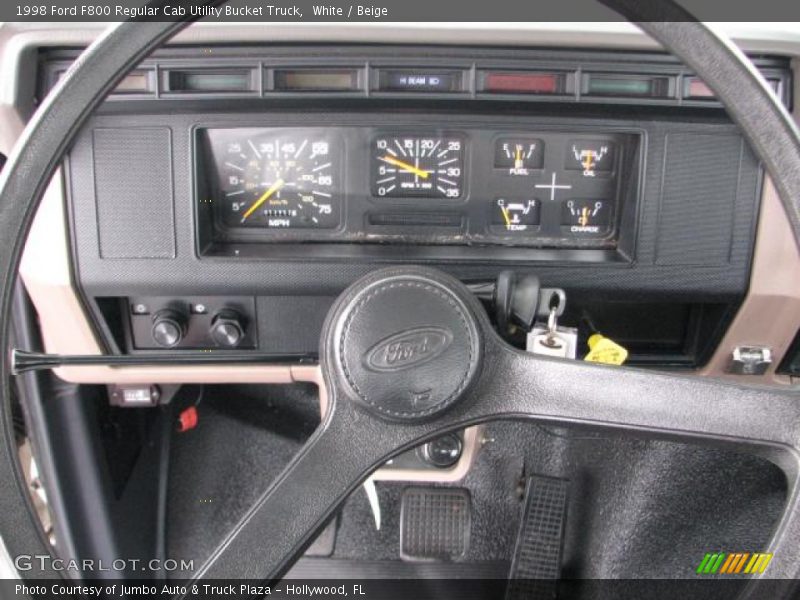 White / Beige 1998 Ford F800 Regular Cab Utility Bucket Truck