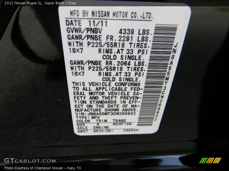 Super Black / Gray 2012 Nissan Rogue SL
