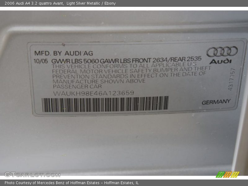 Light Silver Metallic / Ebony 2006 Audi A4 3.2 quattro Avant