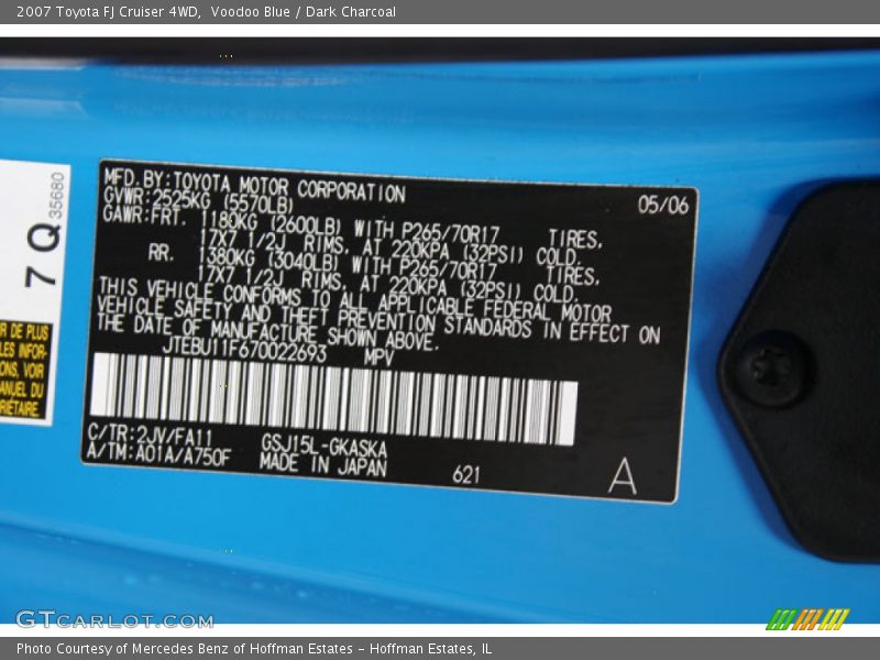 2007 FJ Cruiser 4WD Voodoo Blue Color Code 2JV