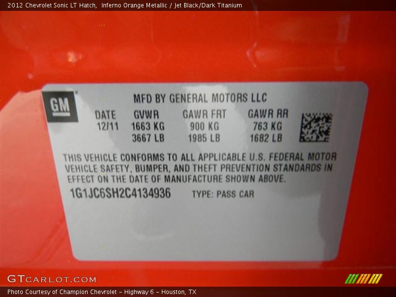 Inferno Orange Metallic / Jet Black/Dark Titanium 2012 Chevrolet Sonic LT Hatch