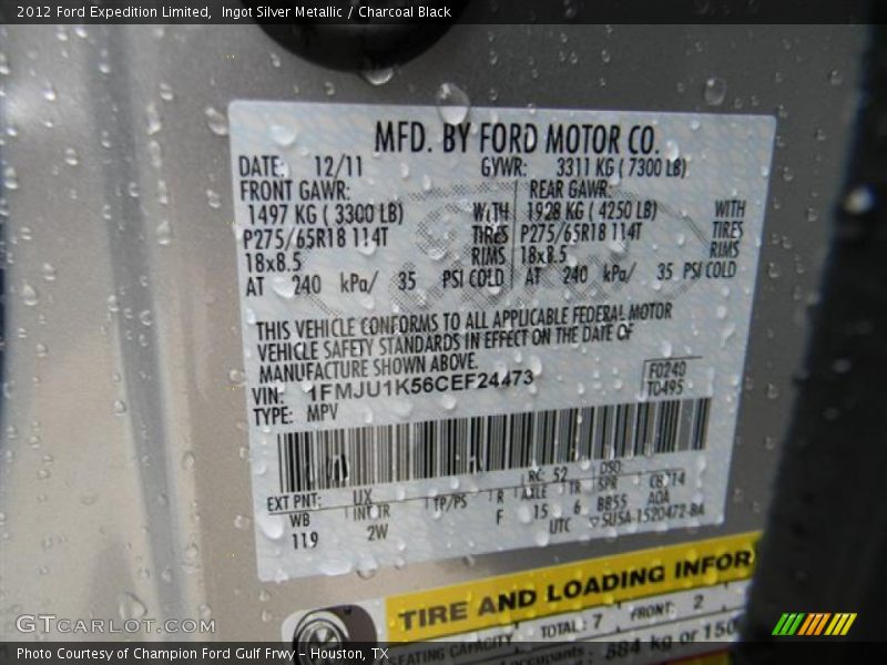 Ingot Silver Metallic / Charcoal Black 2012 Ford Expedition Limited