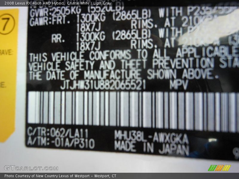 Crystal White / Light Gray 2008 Lexus RX 400h AWD Hybrid