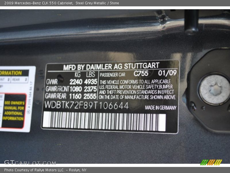 2009 CLK 550 Cabriolet Steel Grey Metallic Color Code 755