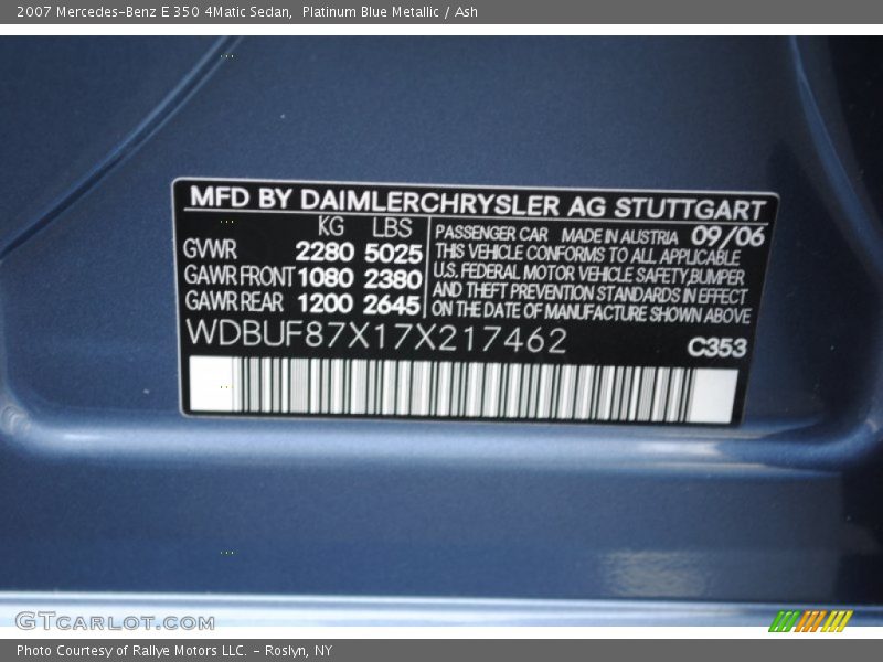 Platinum Blue Metallic / Ash 2007 Mercedes-Benz E 350 4Matic Sedan