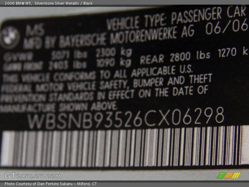Silverstone Silver Metallic / Black 2006 BMW M5