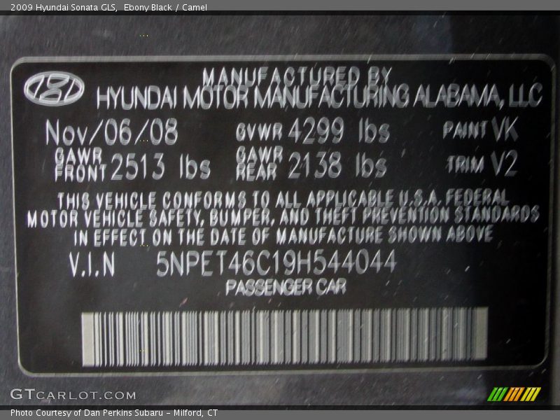 Ebony Black / Camel 2009 Hyundai Sonata GLS
