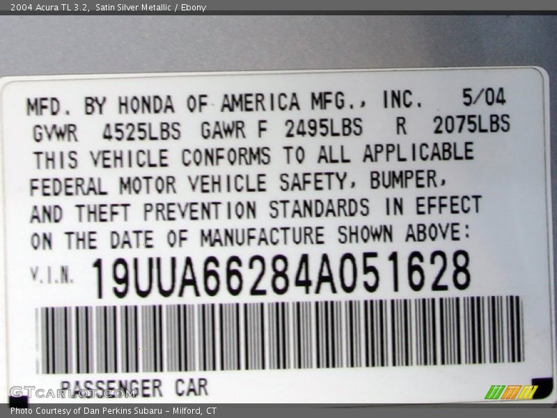 Satin Silver Metallic / Ebony 2004 Acura TL 3.2