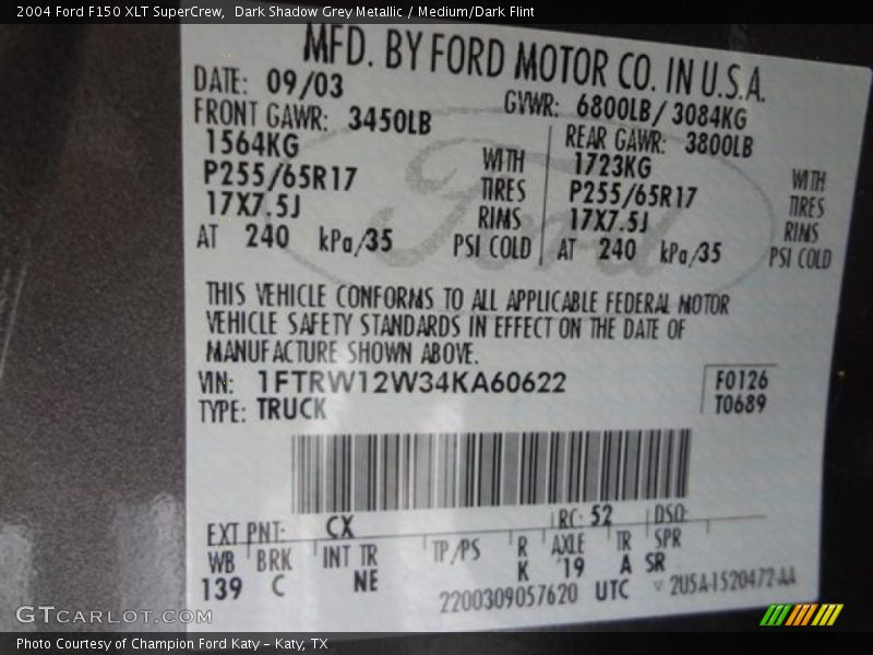 Dark Shadow Grey Metallic / Medium/Dark Flint 2004 Ford F150 XLT SuperCrew
