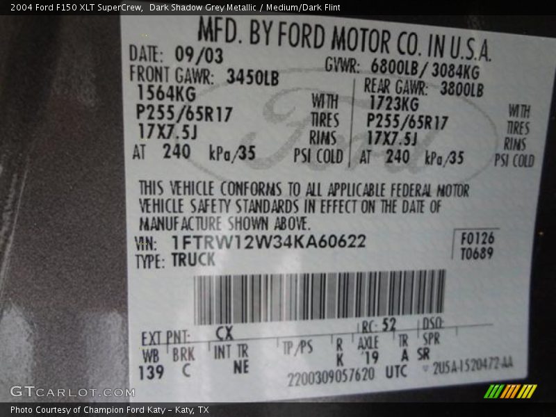 Dark Shadow Grey Metallic / Medium/Dark Flint 2004 Ford F150 XLT SuperCrew