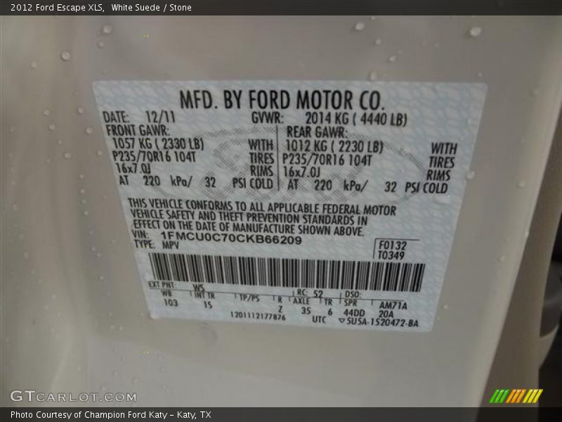 White Suede / Stone 2012 Ford Escape XLS