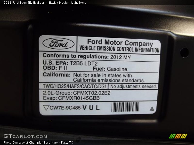 Black / Medium Light Stone 2012 Ford Edge SEL EcoBoost